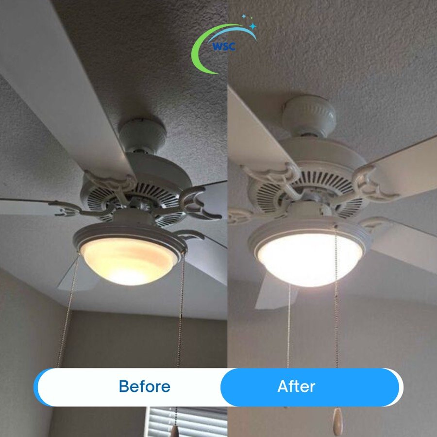 Ceiling fan before and after cleaning