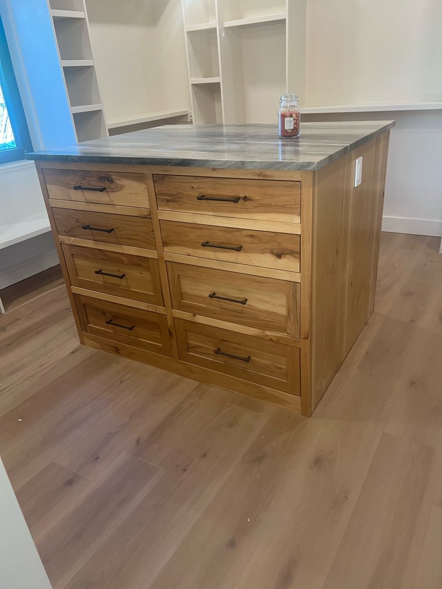 New construction kitchen island during a post-construction cleaning in Kansas