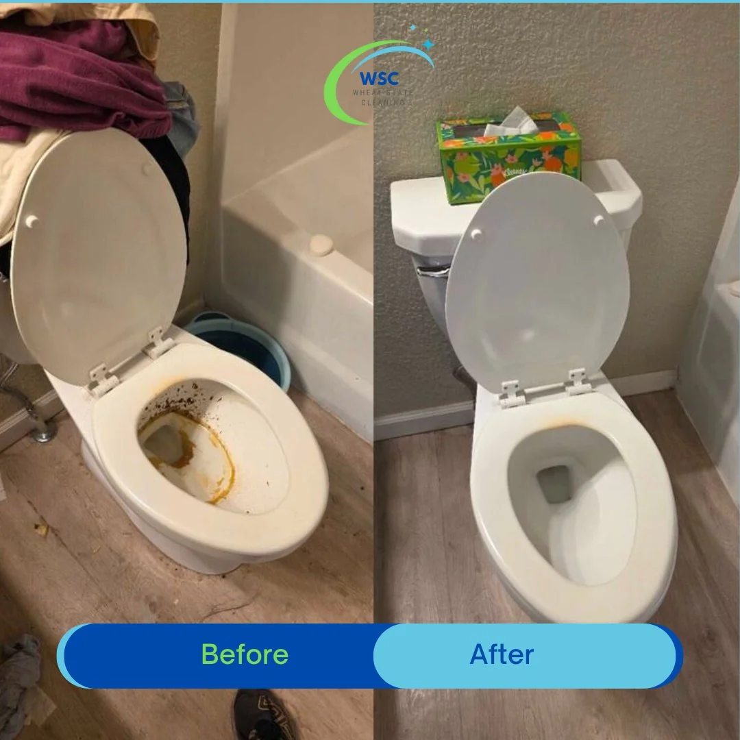 Before and after toilet deep clean — Wheat State Cleaning Kansas